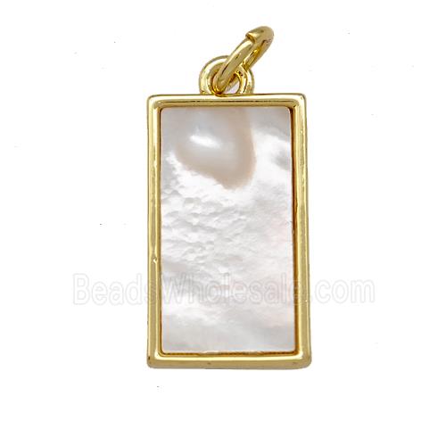 Copper Rectangle Pendant Pave Shell 18K Gold Plated