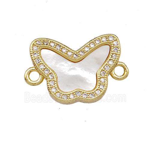Copper Butterfly Connector Pave Shell Zirconia 18K Gold Plated