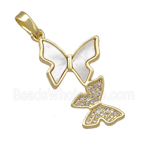 Copper Double Butterfly Pendant Pave Shell Zirconia 18K Gold Plated