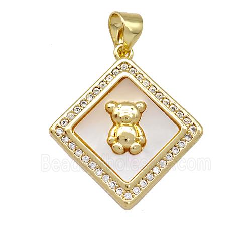 Copper Bear Charms Pendant Pave Shell Zirconia Square 18K Gold Plated
