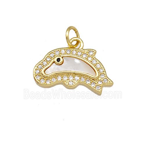 Copper Dolphin Charms Pendant Pave Shell Zirconia 18K Gold Plated