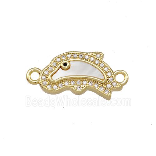 Copper Dolphin Charms Connector Pave Shell Zirconia 18K Gold Plated