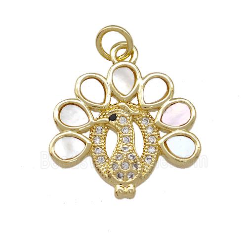 Copper Peafowl Charms Pendant Pave Shell Zirconia 18K Gold Plated