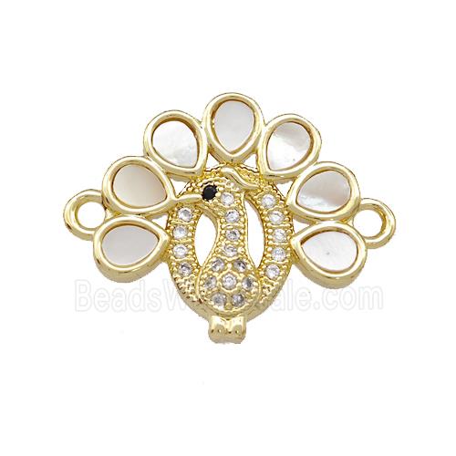 Copper Peafowl Charms Connector Pave Shell Zirconia 18K Gold Plated