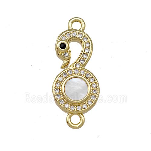 Copper Swan Connector Pave Shell Zirconia 18K Gold Plated