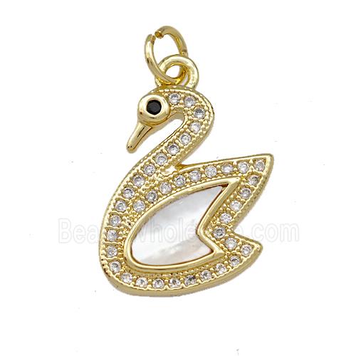 Copper Swan Pendant Pave Shell Zirconia 18K Gold Plated