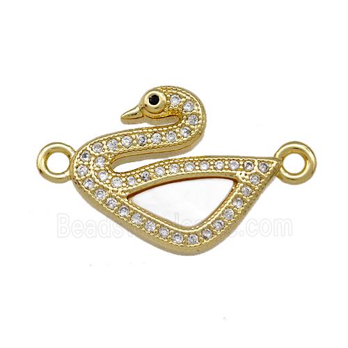 Copper Swan Connector Pave Shell Zirconia 18K Gold Plated