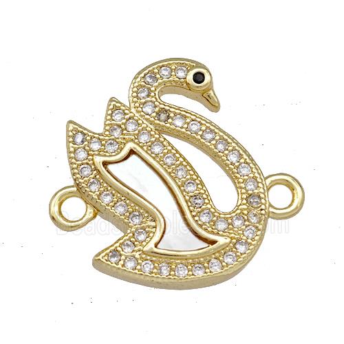 Copper Swan Connector Pave Shell Zirconia 18K Gold Plated