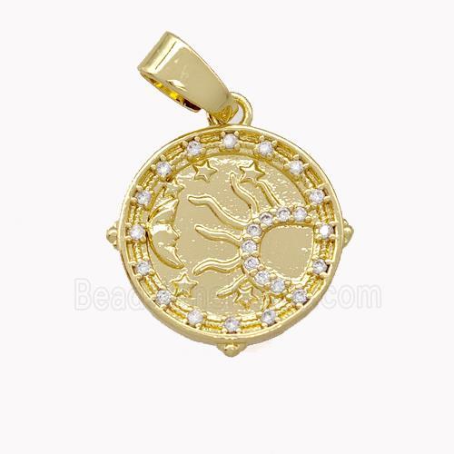 Copper Circle Pendant Micro Pave Zirconia Sun Moon Gold Plated