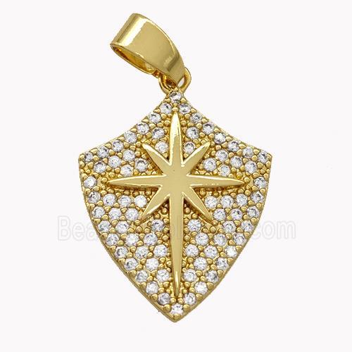 Copper Shield Pendant Micro Pave Zirconia Northstar Gold Plated