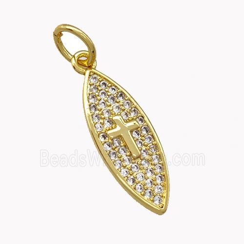 Copper Leaf Charms Pendant Micro Pave Zirconia Cross Gold Plated