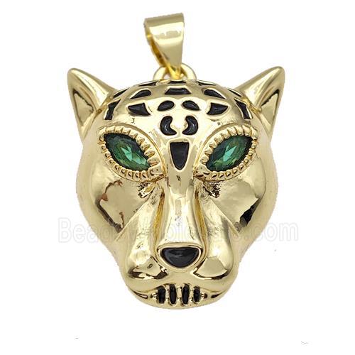 Copper Tiger Pendant Pave Zirconia Black Enamel Gold Plated
