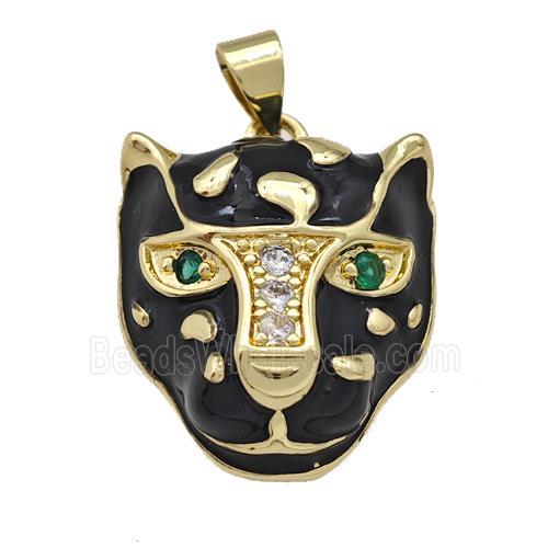 Copper Leopard Pendant Pave Zirconia Black Enamel Gold Plated