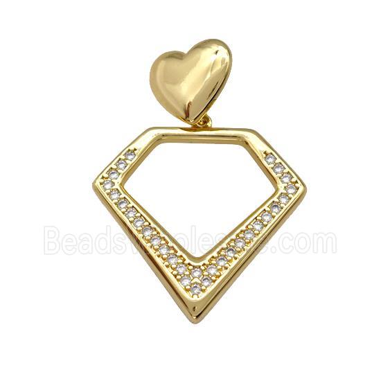 Copper Diamond Pendant Pave Zirconia Heart Gold Plated