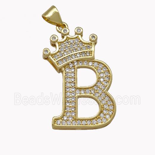 Copper Letter-B Pendant Micro Pave Zirconia Crown Gold Plated