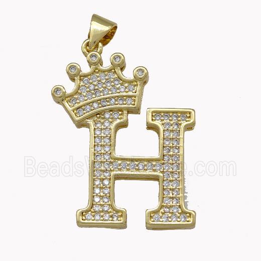 Copper Letter-H Pendant Micro Pave Zirconia Crown Gold Plated