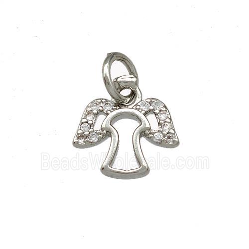 Copper Angel Pendant Pave Zirconia Platinum Plated