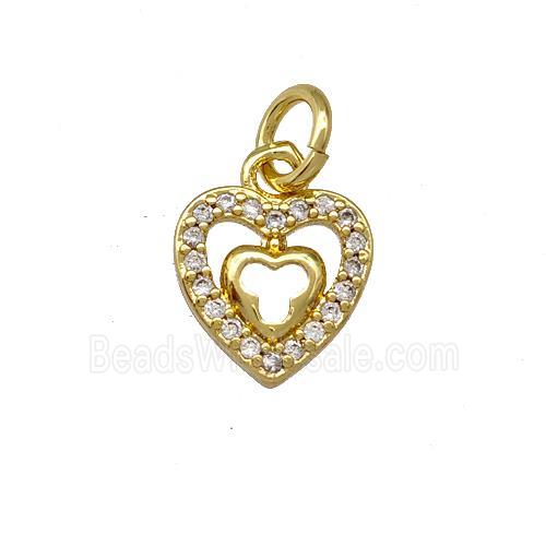 Copper Heart Pendant Micro Pave Zirconia Gold Plated