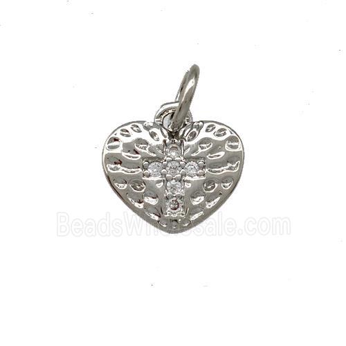 Copper Heart Pendant Micro Pave Zirconia Cross Platinum Plated