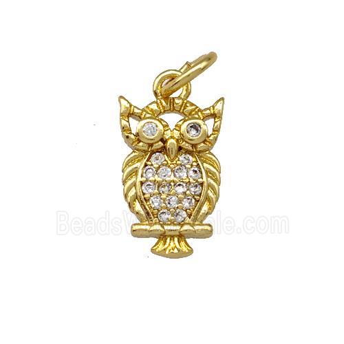 Copper Owl Pendant Pave Zirconia Gold Plated