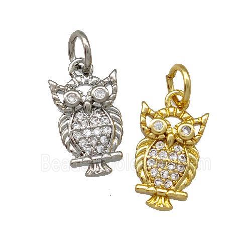 Copper Owl Pendant Pave Zirconia Mixed