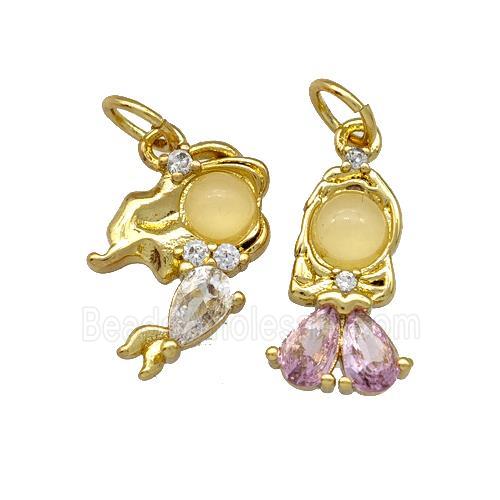 Copper Kids Girls Pendant Pave Zirconia Gold Plated Mixed