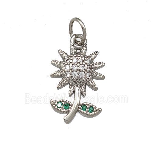 Copper Sunflower Pendant Micro Pave Zirconia Platinum Plated