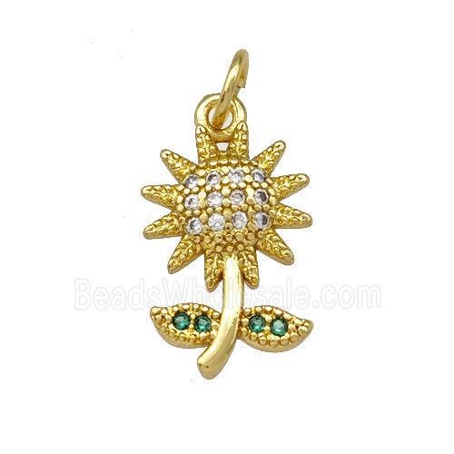 Copper Sunflower Pendant Micro Pave Zirconia Gold Plated