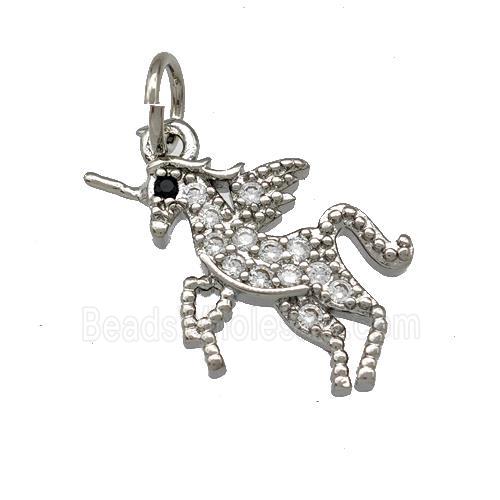 Copper Unicorn Pendant Pave Zirconia Platinum Plated
