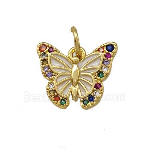 Copper Butterfly Pendant Pave Zirconia White Painted Gold Plated