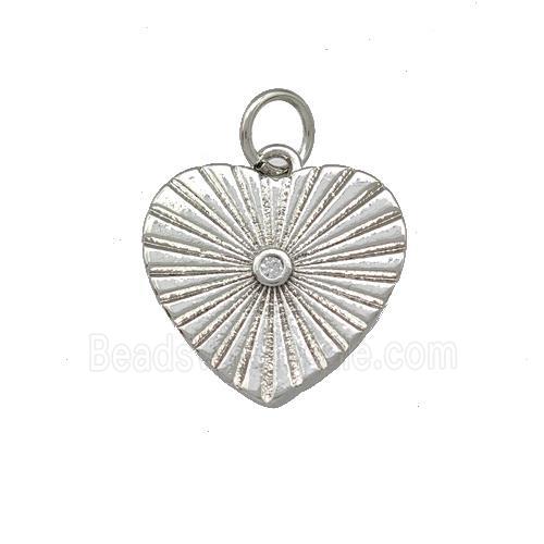 Copper Heart Pendant Pave Zirconia Platinum Plated