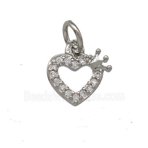 Copper Heart Pendant Pave Zirconia Crown Platinum Plated