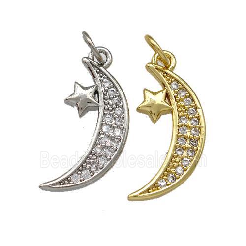 Copper Moon Pendant Pave Zirconia Star Mixed
