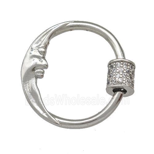 Copper Carabiner Clasp Pave Zircon Moon Platinum Plated