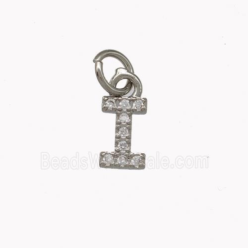Copper Letter-I Pendant Pave Zirconia Platinum Plated