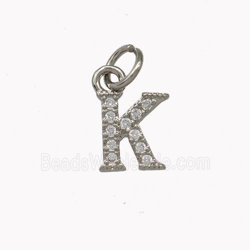 Copper Letter-K Pendant Pave Zirconia Platinum Plated