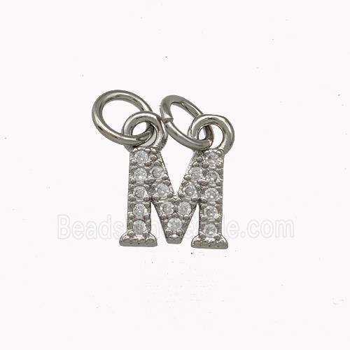 Copper Letter-M Pendant Pave Zirconia Platinum Plated