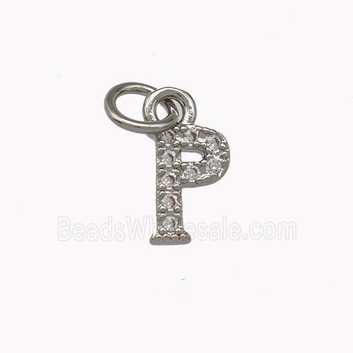 Copper Letter-P Pendant Pave Zirconia Platinum Plated