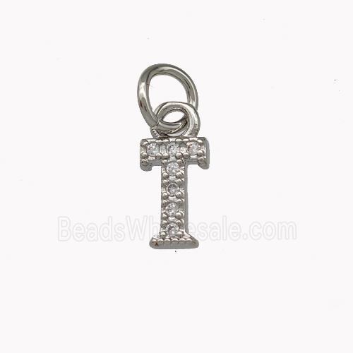 Copper Letter-I Pendant Pave Zirconia Platinum Plated