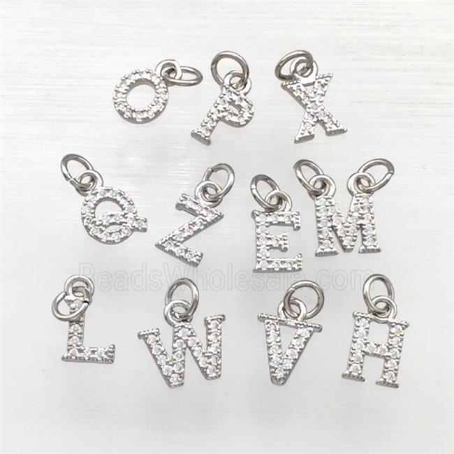 Copper Alphabet Pendant Pave Zirconia Mixed Letters Platinum Plated