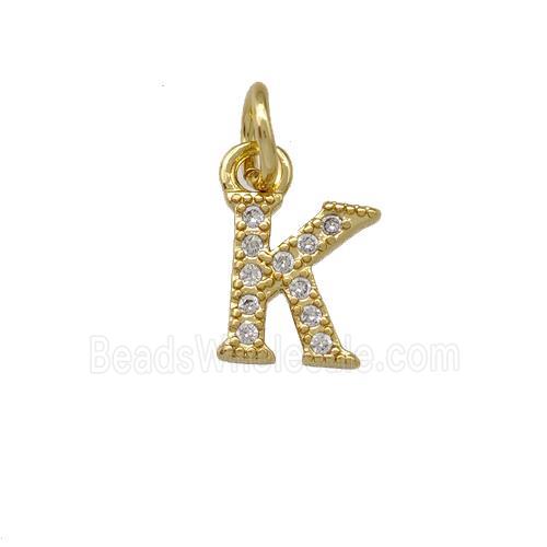 Copper Letter-K Pendant Pave Zirconia Gold Plated
