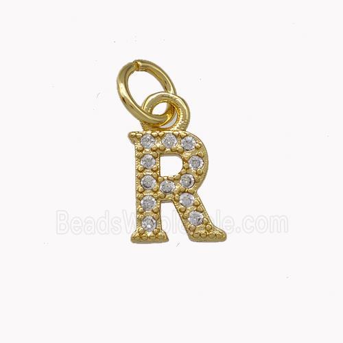 Copper Letter-R Pendant Pave Zirconia Gold Plated
