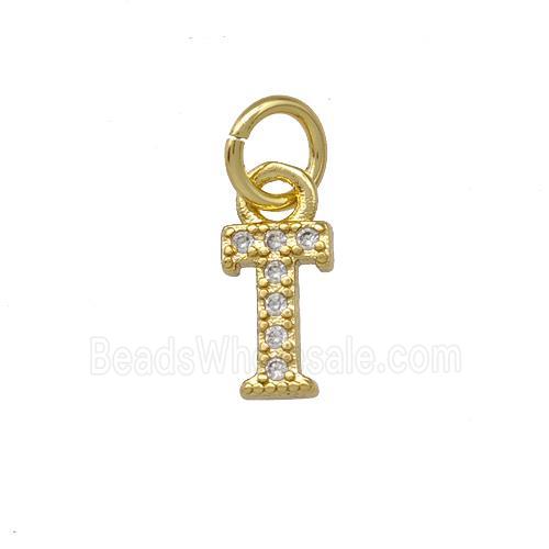 Copper Letter-T Pendant Pave Zirconia Gold Plated