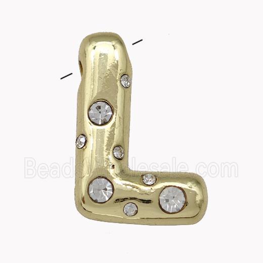 Copper Pendant Pave Zirconia Letter-L Gold Plated