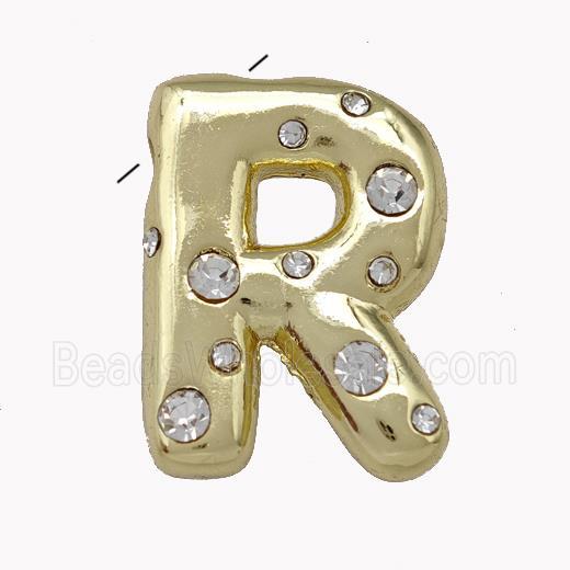 Copper Pendant Pave Zirconia Letter-R Gold Plated