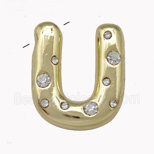 Copper Pendant Pave Zirconia Letter-U Gold Plated
