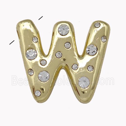 Copper Pendant Pave Zirconia Letter-W Gold Plated