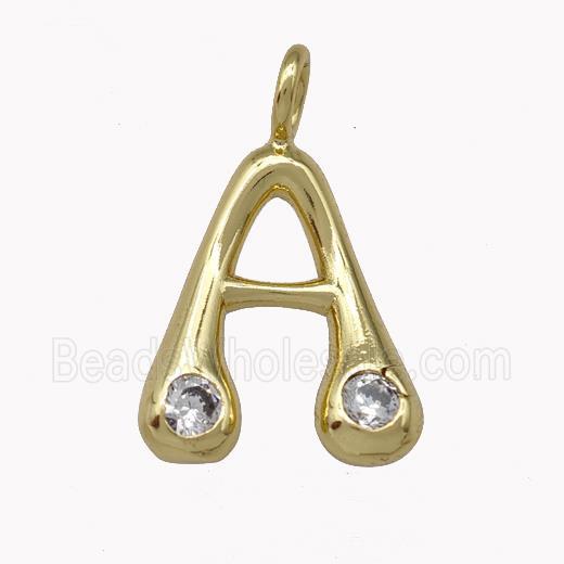 Copper Pendant Pave Zirconia Letter-A Gold Plated