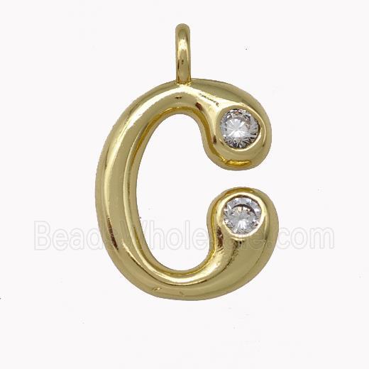 Copper Pendant Pave Zirconia Letter-C Gold Plated
