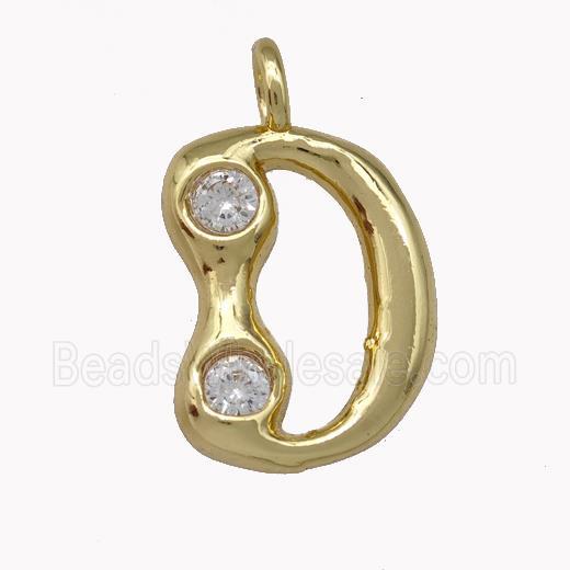 Copper Pendant Pave Zirconia Letter-D Gold Plated